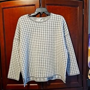 Gray and White Check Reversible Sweatshirt